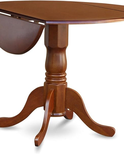 East West Furniture DLAV5-SBR-W 5 Piece Kitchen Table & Chairs Set Includes a Round Dining Room Table with Dropleaf and 4 Dining Chairs, 42x42 Inch, Saddle Brown - LeafyLoom