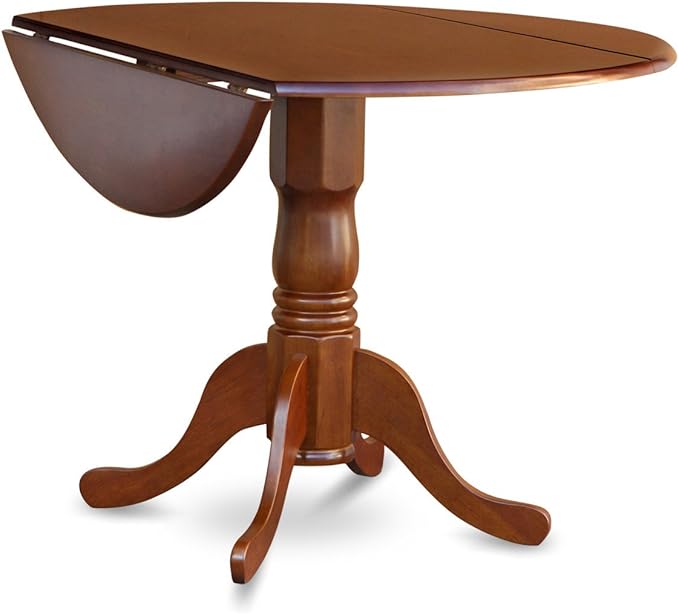 East West Furniture DLAV5-SBR-W 5 Piece Kitchen Table & Chairs Set Includes a Round Dining Room Table with Dropleaf and 4 Dining Chairs, 42x42 Inch, Saddle Brown - LeafyLoom