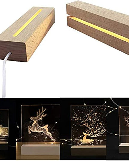 2Pack 6 inch Wood Rectangle Display Pedestal,Wooden Rectangle Led Lights Display Base for Acrylic and Plexiglass,Wood Night LED Light Lamp Base - LeafyLoom