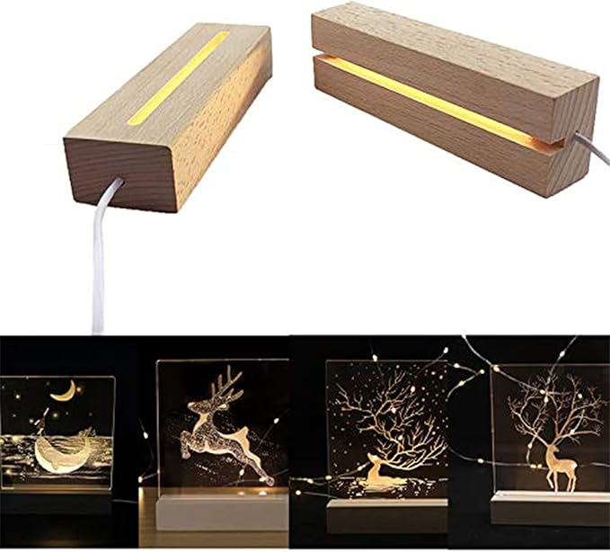 2Pack 6 inch Wood Rectangle Display Pedestal,Wooden Rectangle Led Lights Display Base for Acrylic and Plexiglass,Wood Night LED Light Lamp Base - LeafyLoom