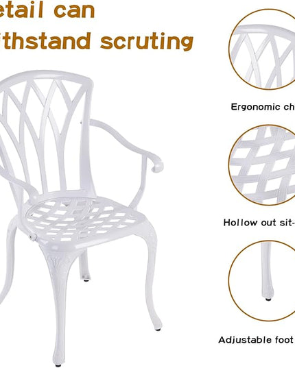 Jardin DE CENTENNAIL 3-Piece Outdoor Bistro Set Cast Aluminum Rust-Resistant Patio Furniture Armchairs Design (White) - LeafyLoom