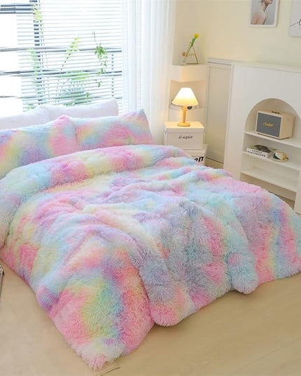 Faux Fur Kids Girls Cow Print Comforter Sets Twin/Full - 3PC Bed Set Warm Comfortable Soft Plush Flannel Velvet Fluffy Fuzzy Bedding（Comforter x 1 Pillowcases x 2） - LeafyLoom