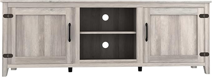 Entertainment Stand with 4 Storage Compartments, Media Center Console Table 60", Flat Screen TV Cabinet w/2 Doors for Living Room, 70 inch, Gray - LeafyLoom