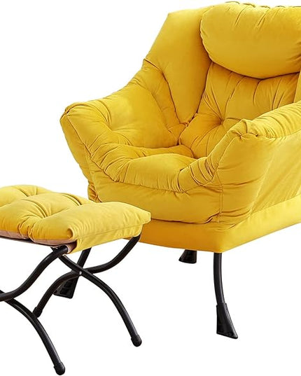 Lazy Chair and Ottoman, Large Accent Lounge Chair with Armrests and a Side Pocket, Modern Leisure Upholstered Sofa Reading Armchair with Footrest for Bedroom, Living Room, Dorm Rooms, Office - LeafyLoom
