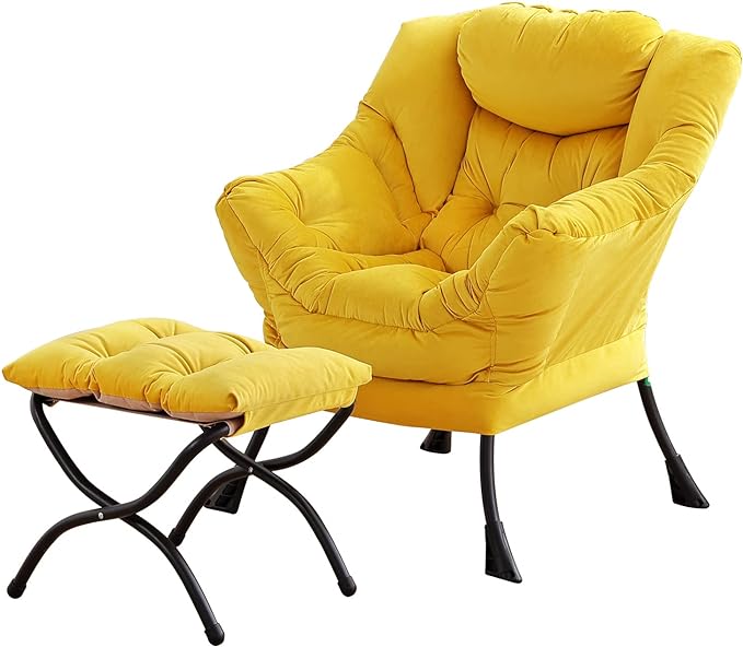 Lazy Chair and Ottoman, Large Accent Lounge Chair with Armrests and a Side Pocket, Modern Leisure Upholstered Sofa Reading Armchair with Footrest for Bedroom, Living Room, Dorm Rooms, Office - LeafyLoom