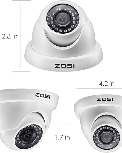 ZOSI 1000TVL CCTV Camera 24 IR LEDs Indoor Outdoor Day Night Vision 65ft Security Dome Color Camera for DVR Surveillance System (White) ZOSI