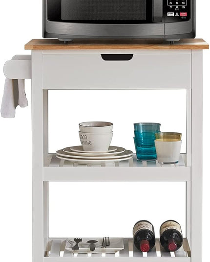 White Small Kitchen Cart, Microwave Cart, 24“ Rolling Portable Kitchen Islands & Carts with Storage - LeafyLoom