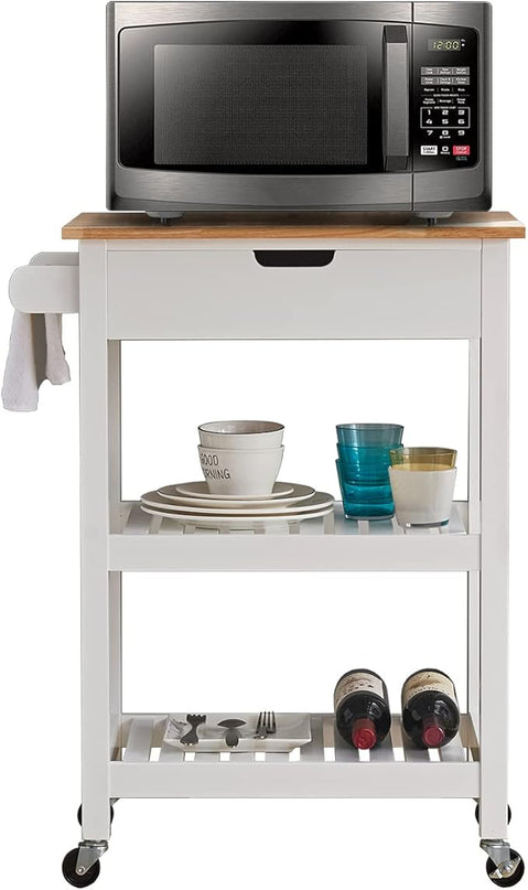 White Small Kitchen Cart, Microwave Cart, 24“ Rolling Portable Kitchen Islands & Carts with Storage - LeafyLoom