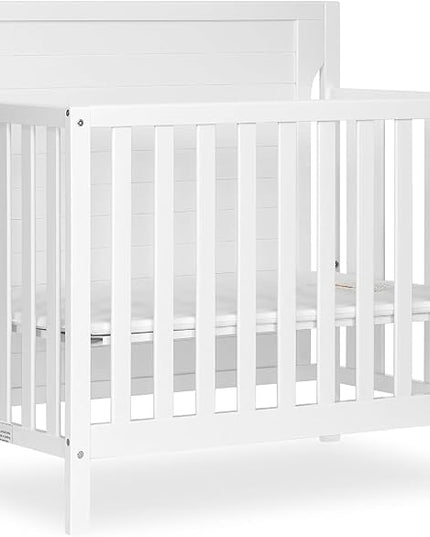 Bellport 4 in 1 Convertible Mini/Portable Crib In White, Non-Toxic Finish, Made of Sustainable New Zealand Pinewood, With 3 Mattress Height Settings - LeafyLoom