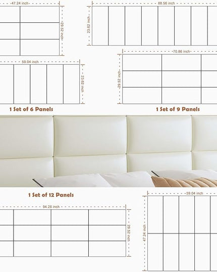 Wall Mounted Upholstered Headboard Full, 3D Peel and Stick Soundproof Wall Panels, Reusable and Removable Padded Headboard Leather Bed Headboard, 6 Panels Headboard 9.84" x 23.62", White - LeafyLoom