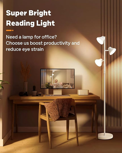 White Floor Lamp, 36W Modern Dimmable Standing Lamp 2700-6500K, 3 Rotatable LED Lights Reading Tall Lamp, Touch & Remote Control Floor Lamps for Living Room Bedroom Office - LeafyLoom