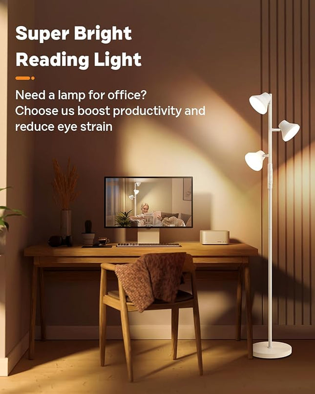 White Floor Lamp, 36W Modern Dimmable Standing Lamp 2700-6500K, 3 Rotatable LED Lights Reading Tall Lamp, Touch & Remote Control Floor Lamps for Living Room Bedroom Office - LeafyLoom