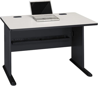 Bush Business Furniture Series A 48W Computer Desk in White Spectrum and Slate, Small Office Table for Home or Professional Workspace - LeafyLoom