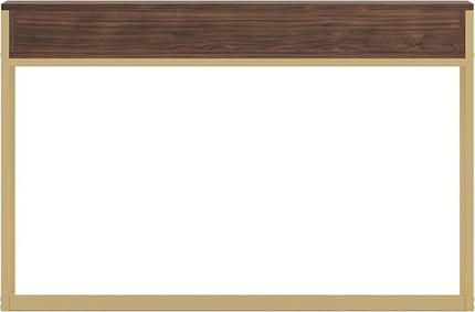 Martha Stewart Ollie Home Office Desk with 3 Drawers in Walnut Wood Grain with Polished Brass Hardware - LeafyLoom