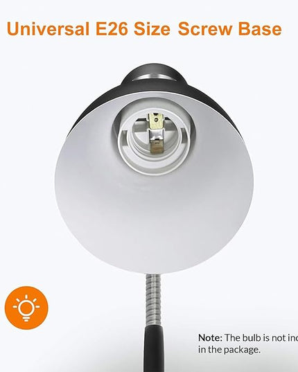 LEPOWER Metal Desk Lamp, Adjustable Goose Neck Table Lamp, Eye-Caring Study Desk Lamps for Bedroom, Study Room and Office (Black) - LeafyLoom