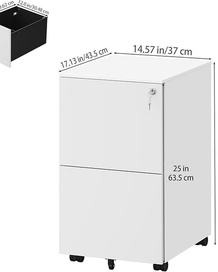 YITAHOME 2-Drawer Mobile File Cabinet with Lock, 18.9” Deep Office Filing Cabinet for Legal/Letter, Pre-Assembled Vertical Metal File Cabinet Except Wheels Under Desk White - LeafyLoom
