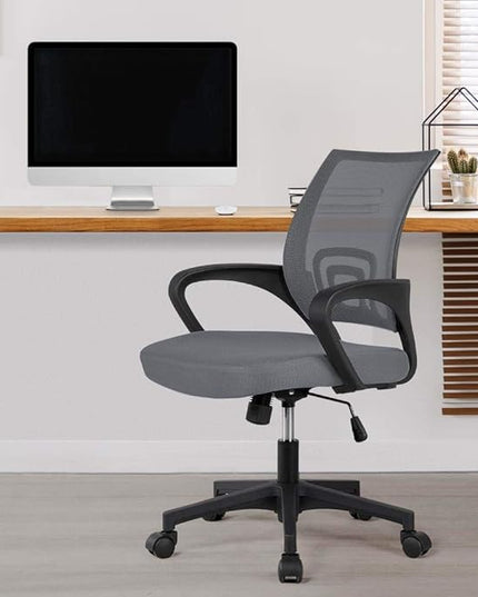 Yaheetech Office Chair Mid Back Executive Task Swivel Rolling Gaming Lumbar Support Modern Desk Computer Ergonomic Mesh Embody Chair Rolly Study Chair with Armrests, Dark Grey - LeafyLoom
