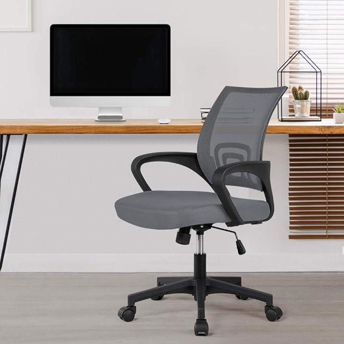 Yaheetech Office Chair Mid Back Executive Task Swivel Rolling Gaming Lumbar Support Modern Desk Computer Ergonomic Mesh Embody Chair Rolly Study Chair with Armrests, Dark Grey - LeafyLoom
