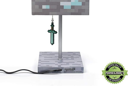 Minecraft Diamond Ore Block LED Lamp w/ 3D Diamond Sword Puller | 14-Inch Lamp - LeafyLoom