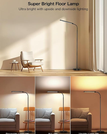 73" LED Floor Lamp,24W Super Bright Double-Sided Tall Standing Lamp with Timer,Remote and Touch Control,Adjustable Colors & Brightness Gooseneck Floor Lamps for Living Room Bedroom Office - LeafyLoom