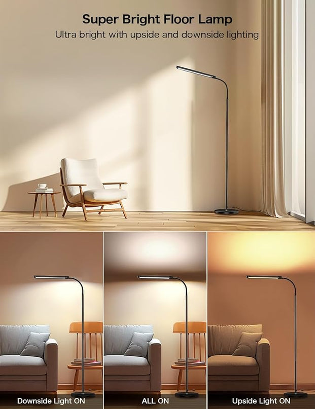 73" LED Floor Lamp,24W Super Bright Double-Sided Tall Standing Lamp with Timer,Remote and Touch Control,Adjustable Colors & Brightness Gooseneck Floor Lamps for Living Room Bedroom Office - LeafyLoom