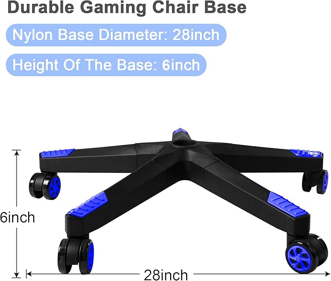 28 inch Nylon Gaming Chair Base Replacement with 5 Casters, Heavy Duty Office Chair Base Part - LeafyLoom