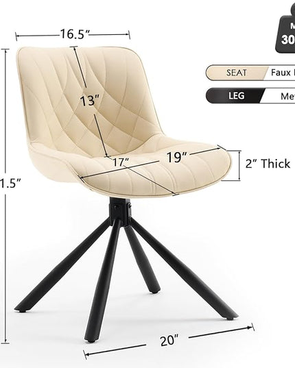 YOUNUOKE Upholstered Dining Chairs Set of 2 Comfortable Mid Century Modern Kitchen Chair with Sturdy Metal Legs Faux Leather Dinner Chairs for Kitchen Dining Room, Beige - LeafyLoom