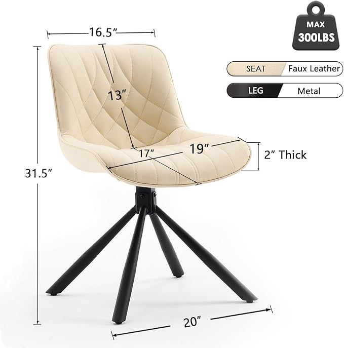 YOUNUOKE Upholstered Dining Chairs Set of 2 Comfortable Mid Century Modern Kitchen Chair with Sturdy Metal Legs Faux Leather Dinner Chairs for Kitchen Dining Room, Beige - LeafyLoom