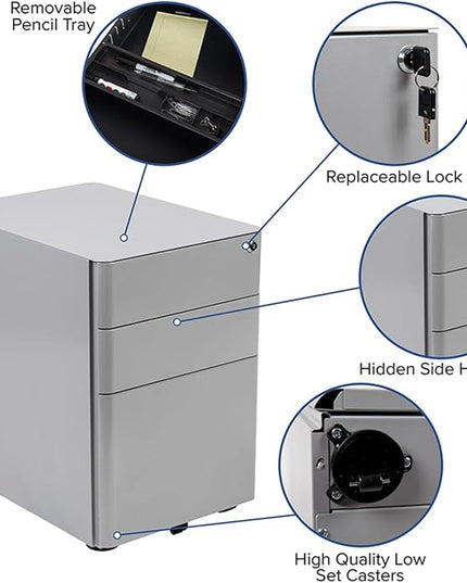 Flash Furniture Warner Modern 3-Drawer Mobile Locking Filing Cabinet with Anti-Tilt Mechanism and Hanging Drawer for Legal & Letter Files, Gray, Set of 1 - LeafyLoom