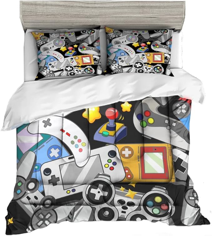 Sunnycitron Gamer Comforter set for Boys Gaming Bedding Twin Comforter set Gaming Bed Boys Comforter set Gamer room Decor (1 Comforter +2Pillowcase) - LeafyLoom