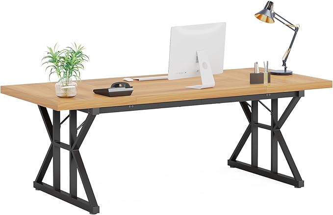 70.8-Inch Large Executive Desk, Modern Computer Office Desk, Wooden Writing Desk Study Table for Home Office - LeafyLoom