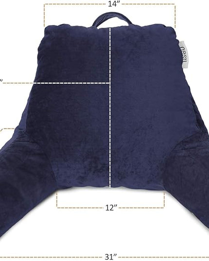 Nestl Reading Pillow with Portable Laptop Lap Desk, Velvet Feel Back Pillow for Sitting in Bed, Shredded Memory Foam Back Support Pillow for Bed, Bed Rest Pillow with Arms, Standard - Navy - LeafyLoom