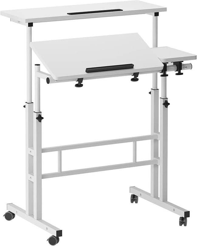 SDHYL 31.5 inches Movable Laptop Desk with Mouse Board Adjustable Height and Angle Anti-Slip Workstation Home Office Desk with Tablet Slot Portable Student Desk, White - LeafyLoom
