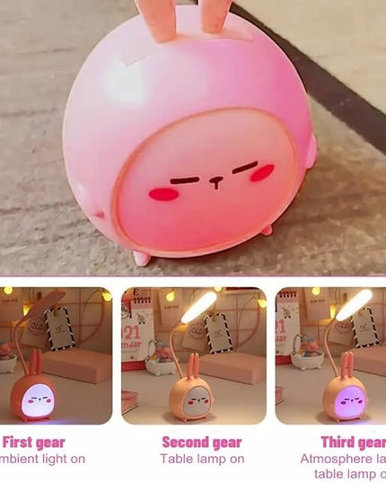 Portable LED Desk Lamp with Night Light Cute Bunny Foldable USB Charge Reading Light for Bedroom Kids Bedside Study (Pink) - LeafyLoom