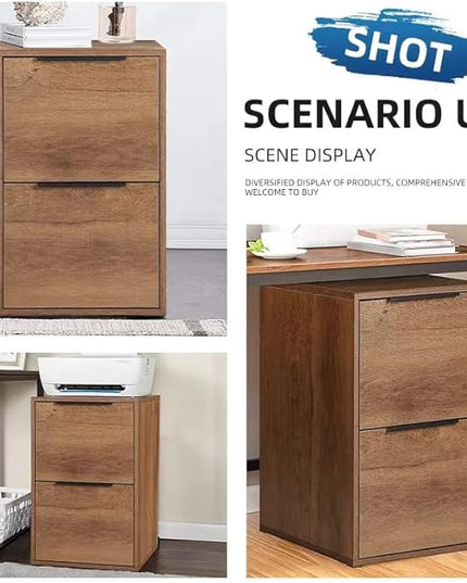 Wooden File Cabinet 2 Drawer,Vertical Storage Filing Cabinet with Hanging Bars for Letter Size,File Storage Cabinet Used for Home Office, Brown Assemble Required - LeafyLoom