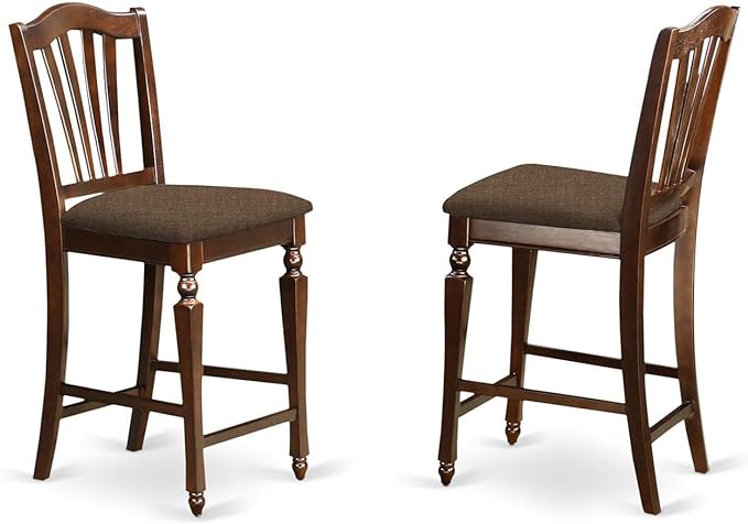 East West Furniture VNCH5-MAH-C Vernon 5 Piece Kitchen Counter Height Set Includes a Square Dining Room Table and 4 Linen Fabric Upholstered Chairs, 36x36 Inch, Mahogany - LeafyLoom