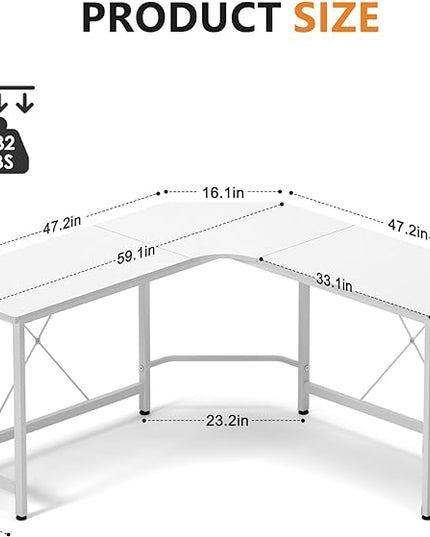 soges L Shaped Desk, 59inch L Desk Computer Corner Desk, Gaming Desk, Home Office Writing Desk, Space-Saving Workstation Desk, White - LeafyLoom
