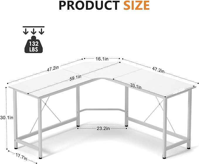soges L Shaped Desk, 59inch L Desk Computer Corner Desk, Gaming Desk, Home Office Writing Desk, Space-Saving Workstation Desk, White - LeafyLoom
