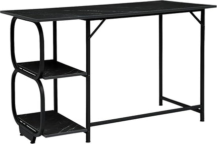 Black Marble 47inch Computer Desk Writing Workstation Home Office Table with 2-Tier Storage Shelves for Small Space - LeafyLoom