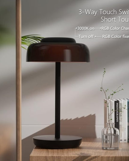 LED Desk Lamp with USB Ports,Bedside Lamps for Bedrooms,RGB Gradient Touch Control Table Lamp,3 Way Dimmable Nightstand Lamp with Bilayer Round Shade,for Couple Dinner/Desk/Cafe/Dining Room/Terrace - LeafyLoom