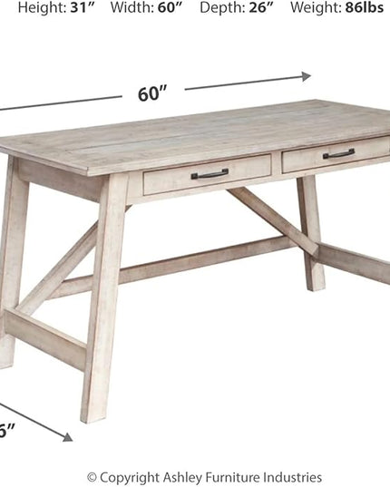 Signature Design by Ashley Carynhurst Farmhouse 60" Home Office Desk with Drawers, Distressed White - LeafyLoom