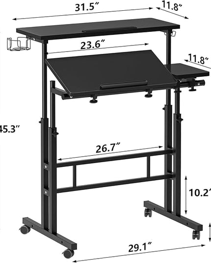 SDHYL 31.5 inches Movable Laptop Desk with Mouse Board Adjustable Height and Angle Anti-Slip Workstation Home Office Desk with Tablet Slot Portable Student Desk, Black - LeafyLoom