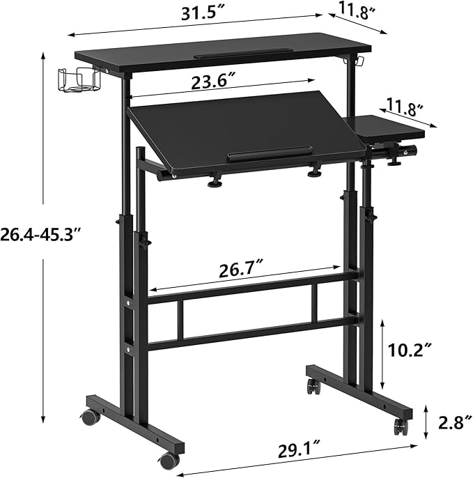 SDHYL 31.5 inches Movable Laptop Desk with Mouse Board Adjustable Height and Angle Anti-Slip Workstation Home Office Desk with Tablet Slot Portable Student Desk, Black - LeafyLoom