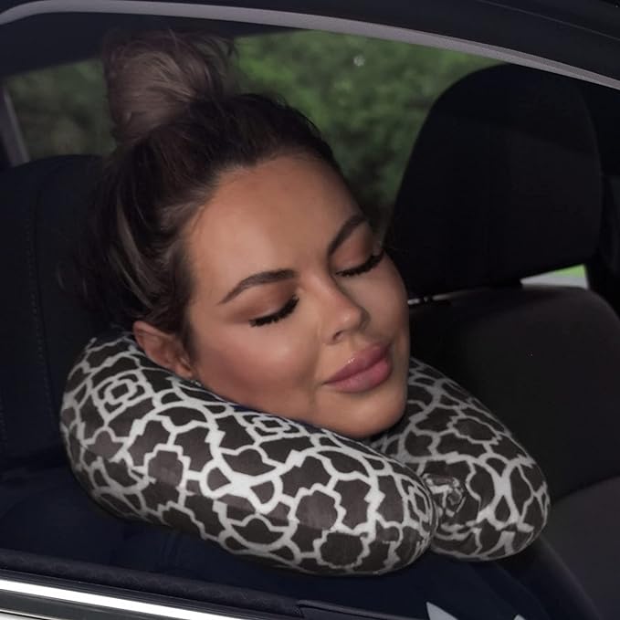 Adult Cozy Soft Microfiber Neck Pillow, Compact, Perfect for Plane or Car Travel, Charcoal Trellis - LeafyLoom