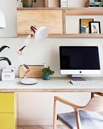 Metal Swing Arm Desk Lamps, Adjustable and Flexible,Feading with Base and Clip 2-in-1 Function, Fit E26&E27 Bulbs Base, Application in Bedroom Living Room, Office Home (White+Rose Gold) - LeafyLoom