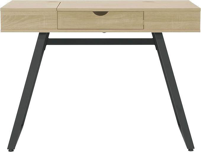 Calico Designs Rockdale Modern Office Writing Laptop Desk with Multiple Storage Compartments, Cord Management and Charging Station, Black/Honey Maple - LeafyLoom