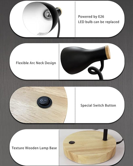 Desk Lamp Eye-Caring Table Lamps, Gooseneck Reading Desk Lamps Light, Portable Reading Book Light, Clamp Light, Study Desk Lamps for Bedroom and Office Home Lighting (Black-01) - LeafyLoom