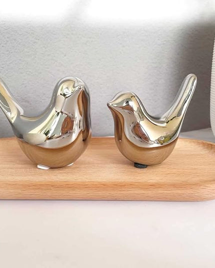 Cute Shelf Decor Birds, Small Animal Figurines Home Decor, Ceramic Silver Birds Shelf Decorations for Living Room Bedroom Bookshelf Table Top - LeafyLoom