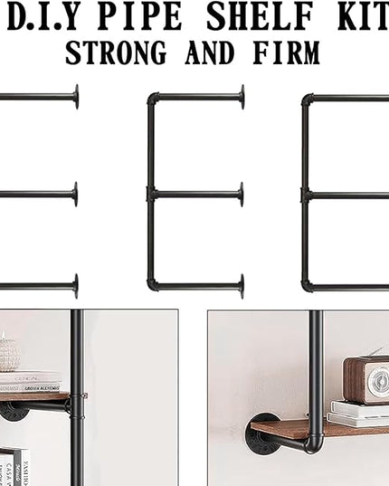 HITOMEN Industrial Iron Pipe Shelves, 3 Set 3-Tier, 28" Tall, 12" Depth, DIY Open Bookshelf Bookcase, Wall Mounted Vintage Retro Shelving, Rustic Farmhouse Pantry Kitchen Storage, Black Shelf Brackets - LeafyLoom