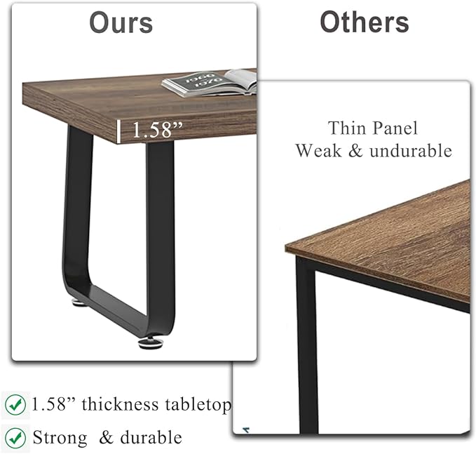 HSH Wood Coffee Table, Farmhouse Minimalist Center Table, Industrial Wooden and Metal Legs Living Room Table, Modern Simple Rectangular Cocktail Tea Table for Bedroom Home Office, Rustic Oak, 47 Inch - LeafyLoom